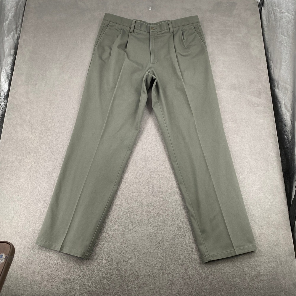 Dockers Mens 38x34 Pleated Classic Fit Cotton Chino Pants Olive Green Twill